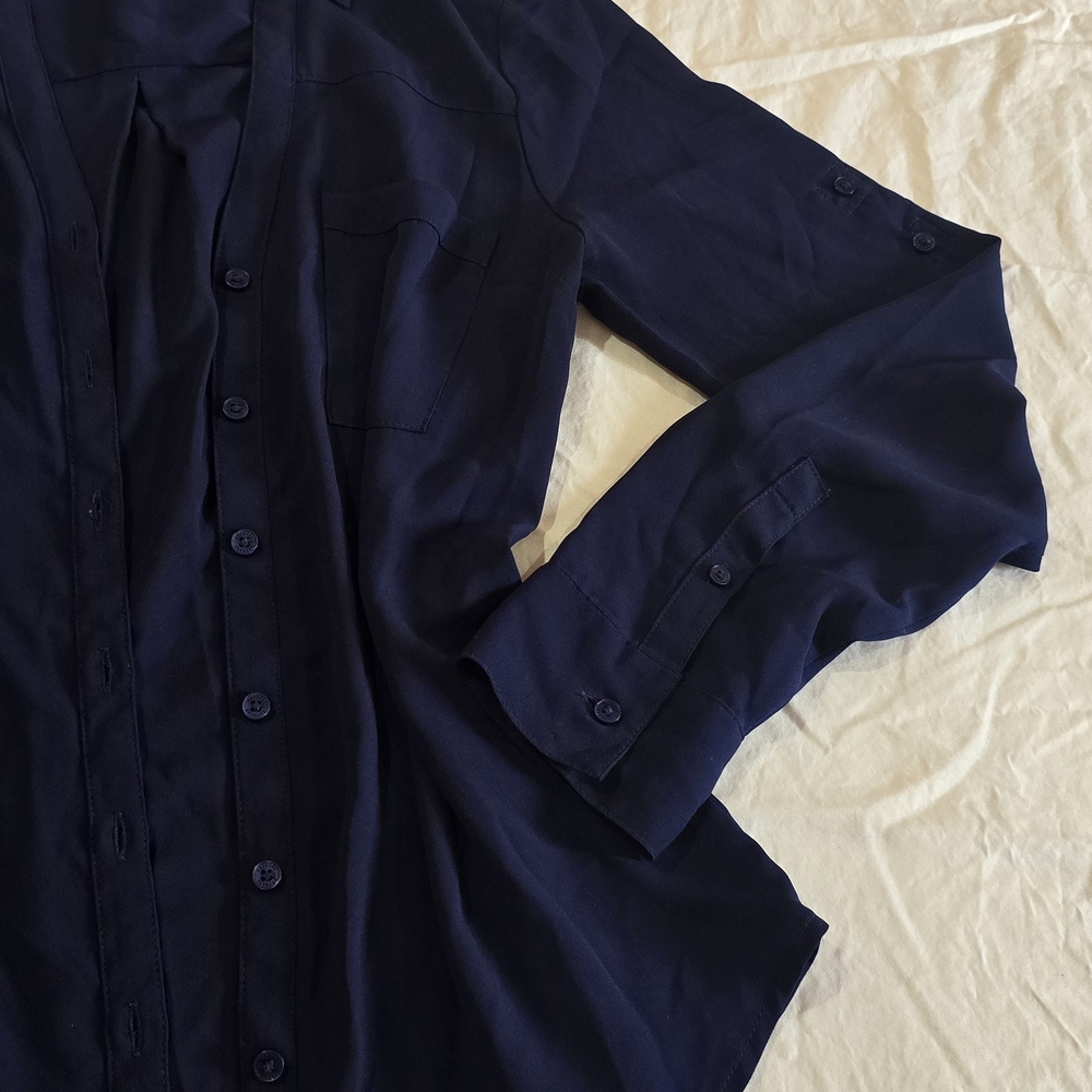 Navy Button-Up Blouse - Picture 5 of 5